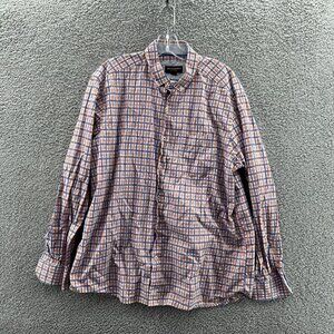 Johnston & Murphy Shirt Mens XL Long Sleeve Button-Down Blue Salmon Plaid Flip
